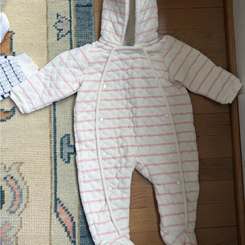 Nordstrom Quilted Hooded Baby One-Piece in Pink and White Stripes